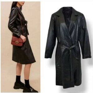 Vintage Express 100% Genuine Leather Belted Trench Coat Size S